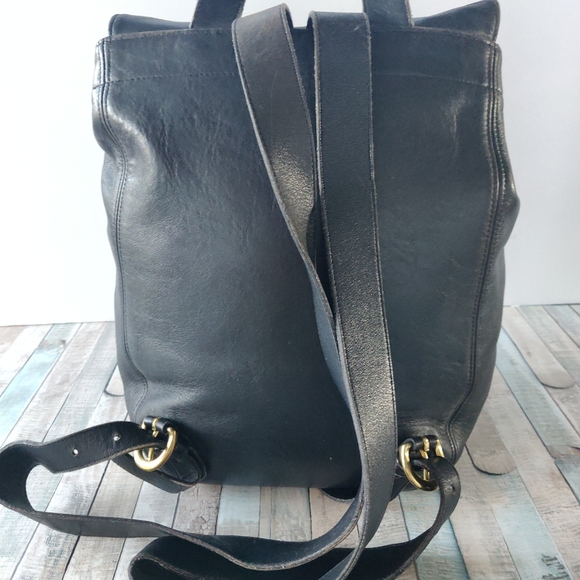 ❤️LRG COACH NYC BLACK LEATHER SHOULDER BG BACKPACK - Picture 6 of 11